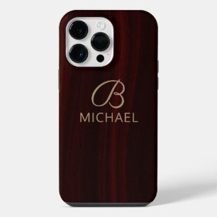 Coque Pour Pour iPhone 14 Pro Max Bois d'acajou personnalisé avec monogramme