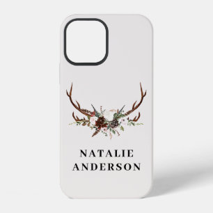Coque iPhone 12 Bois de cerf floral aquarelle automne rustique