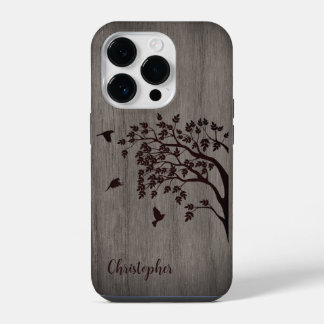 Coque Pour iPhone 14 Plus Bois élégant moderne - arbre et corneille - bois