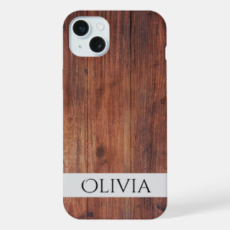 Coque iPhone 15 Plus bois foncé et moderne personnalisé