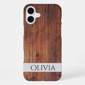 Coque iPhone 16 Plus bois foncé et moderne personnalisé