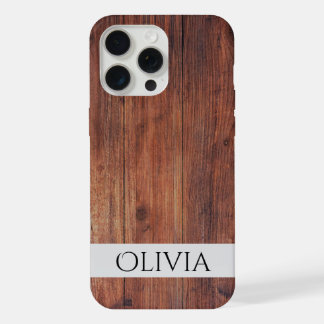 Coque iPhone 15 Pro Max bois foncé et personnalisé moderne