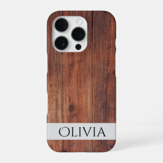 Coque iPhone 16 Pro bois foncé et personnalisé moderne
