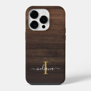 Coque Pour iPhone 14 Plus Bois imprimé rustique avec nom en écriture Monogra