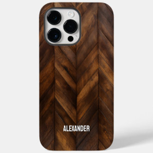 Coque Pour Pour iPhone 14 Pro Max Bois verni au veinage en chevron Nom personnalisé