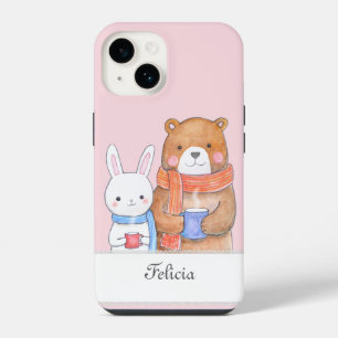 Coque Pour iPhone 14 Boisson chaude personnalisée avec nom ours lapin m