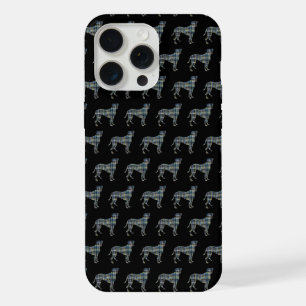 Coque iPhone 15 Pro Max Boîte Chien Boxer Silhouette Grille Noir