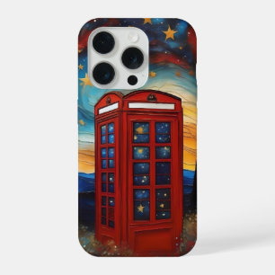 Coque iPhone 15 Pro Boîte téléphonique rouge vintage sur une nuit étoi