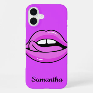 Coque iPhone 16 Plus Boîtes de téléphone de nom personnalisé rose Lips