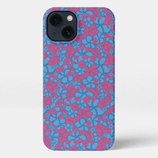 Etui iPhone 13 Boîtier de téléphone à fleurs bleu et rose tropica