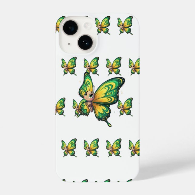 Coque iPhone Boîtier de téléphone à papillon vert et jaune (Verso)