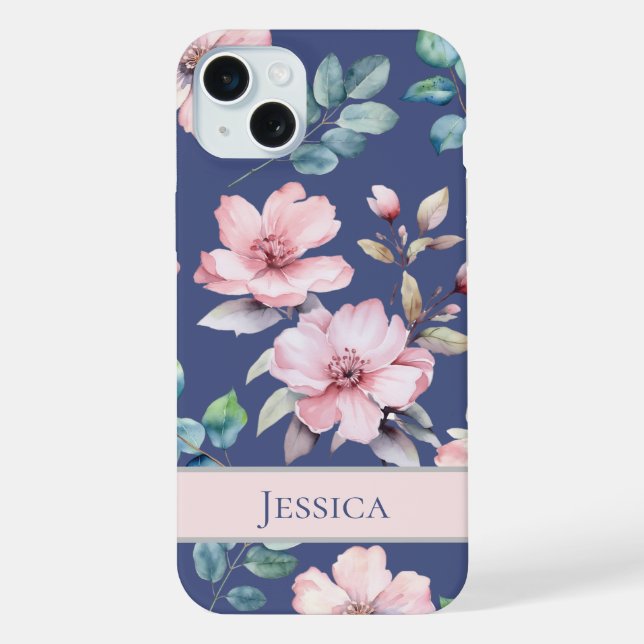 Coque iPhone Boîtier de téléphone bleu Fleur rose vierge fémini (Verso)