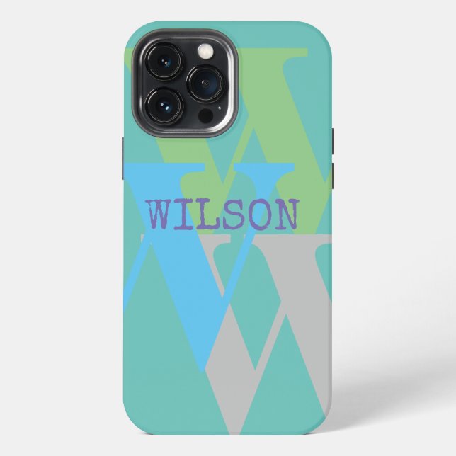 Coque iPhone boîtier de téléphone bleu minime monogramme nom ca (Verso)