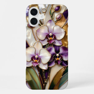 Coque iPhone 16 Plus Boîtier de téléphone en verre à vitrail Orchidée v