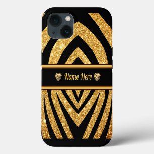 Etui iPhone 13 Boîtier d'impression Zebra noir et or personnalisé
