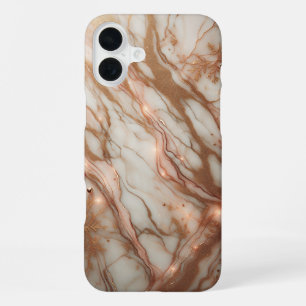 Coque iPhone 16 Plus Boîtier en marbre doré rose de luxe - Pierre blanc
