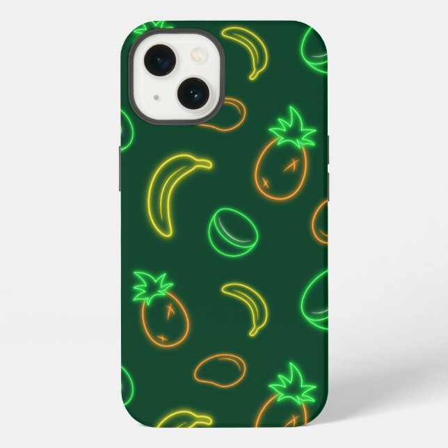 Coque iPhone Boîtier iPhone 13 à motif de fruits tropicaux néon (Verso)