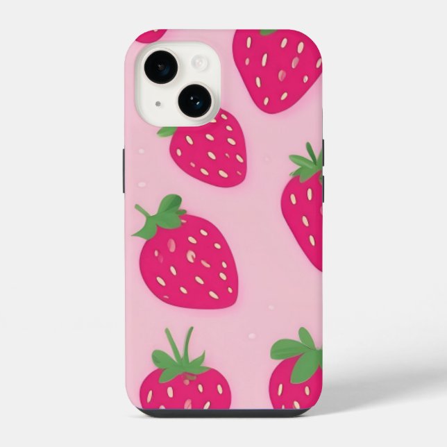 Coque iPhone Boîtier iPhone 14 fraise rose (Verso)