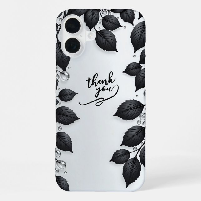 Coque iPhone Boîtier iPhone 16 à feuilles de plante noires (Verso)