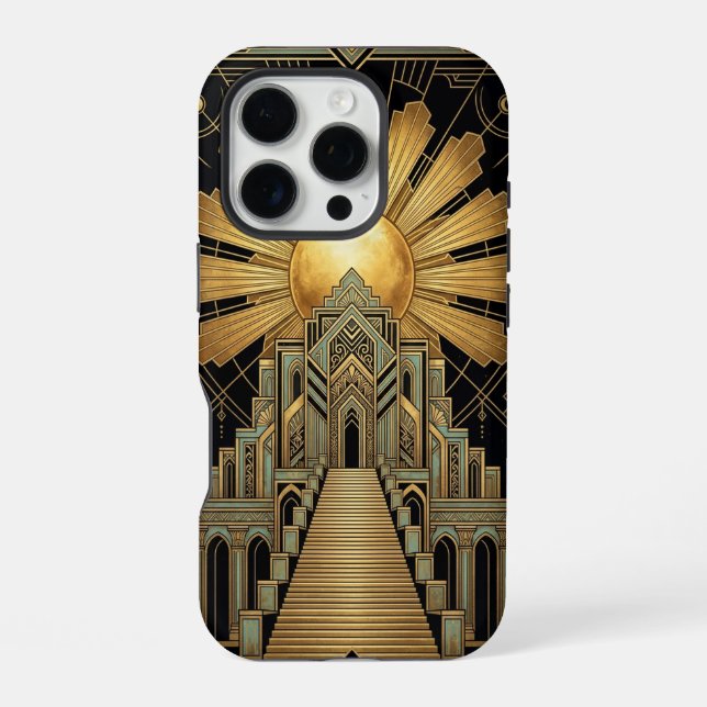 Coque iPhone Boîtier iPhone 16 Pro Art Déco doré (Verso)
