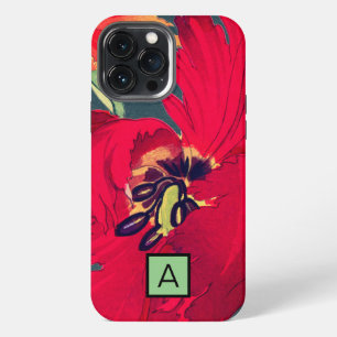 ETUI iPhone 13 PRO MAX BOÎTIER IPHONE COQUILLE FLEUR JAPONAISE INITIALE P