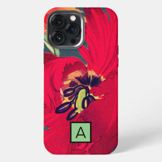 ETUI iPhone 13 PRO MAX BOÎTIER IPHONE COQUILLE FLEUR JAPONAISE INITIALE P