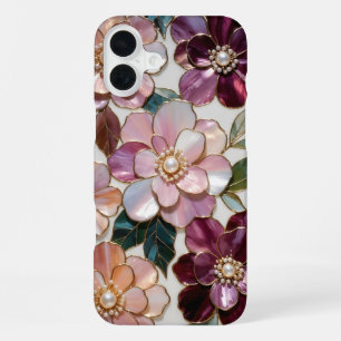 Coque iPhone 16 Plus Boîtier iPhone Fleur de Luxe en Verre Teinté Fleur