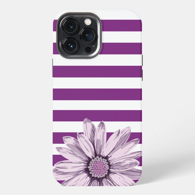 Coque iPhone Boîtier iPhone Fleur Rayure Blanche Violette (Verso)