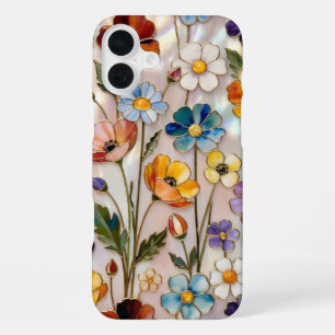 Coque iPhone 16 Plus Boîtier iPhone Fleur sauvage Vitrail Coloré