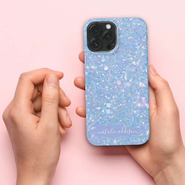 Coque iPhone Boîtier iPhone Paillettes Pervenche Glam Moderne (Créateur téléchargé)