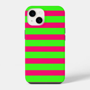 Coque Pour iPhone 14 Boîtier iPhone rayé vert néon et rose – Personnali