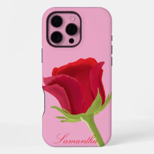 Coque iPhone 16 Pro Max Boîtier iPhone rose avec rose rouge