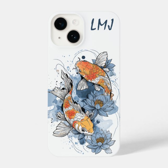 Coque iPhone Boîtier Koi Fish & Lotus - Personnalisable (Verso)