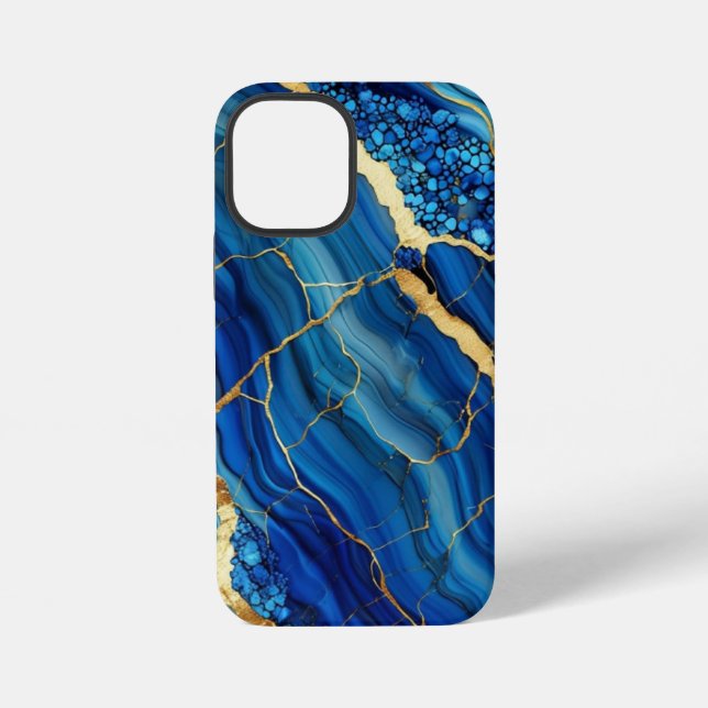 Coque iPhone Boîtier robuste en marbre d'agate bleue pour iPhon (Verso)