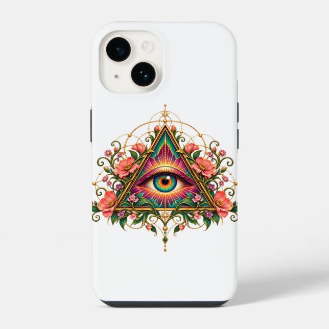 Coque iPhone Boîtier robuste iPhone 14 à mosaïque florale Eye (Verso)