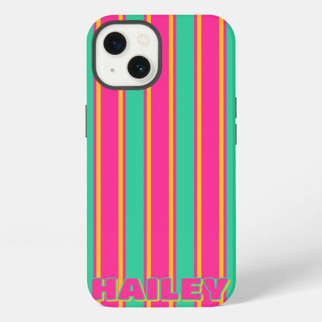 Coque iPhone Boîtier téléphonique Preppy Striped Monogram (Verso)