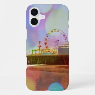 Coque iPhone 16 Plus Bokeh Père Noël Monica Pier coloré
