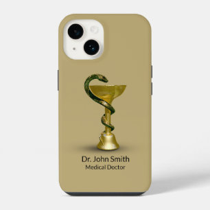 Coque Pour iPhone 14 Bol médical beige Serpent d'Hygie Caducée doré