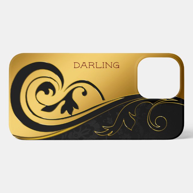 COQUE iPhone BOLD MODERN GOLD BLACK DAMASK (Verso Horizontal)