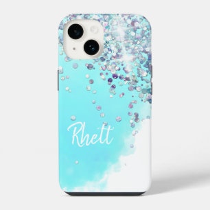 Coque Pour iPhone 14 Bonbon de coton mignon bleu argent parties scintil