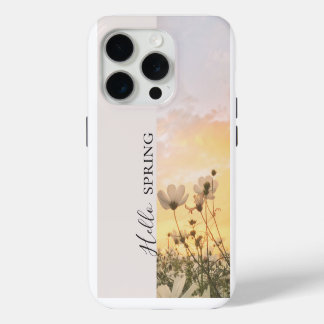 Coque iPhone 15 Pro Bonjour Printemps, Boho Wildflower Sunset