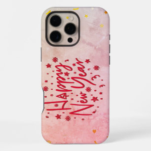 Coque iPhone 16 Pro Max Bonne Année Écriture Rouge Élégante & Étoile Paste