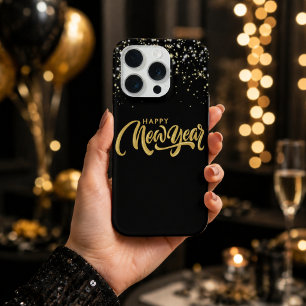 Coque iPhone 15 Pro Bonne année élégante noir or