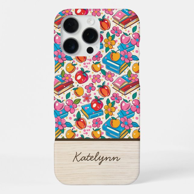 Coque iPhone Books & Apple Teacher Phone Case • Custom Name (Verso)