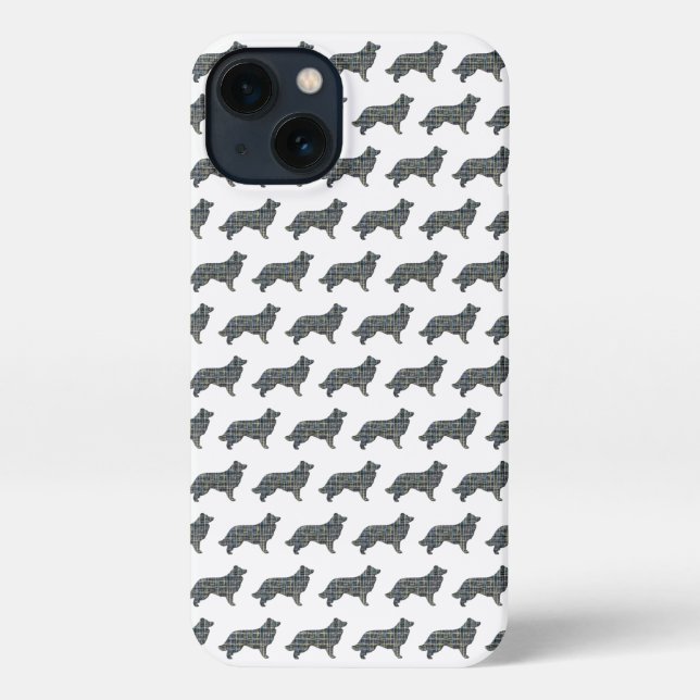 Coque iPhone Bordure Collie Chien Cute Grille Silhouette Blanc (Verso)