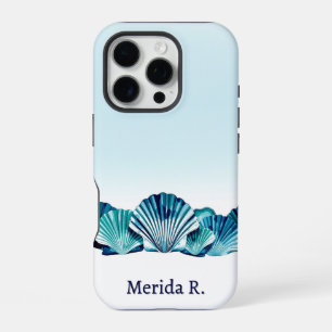 Coque iPhone 16 Pro Bordure coquille Saint-Jacques bleu océan