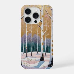 Coque iPhone 15 Pro Bosquet de trembles dorés : un rêve d'hiver