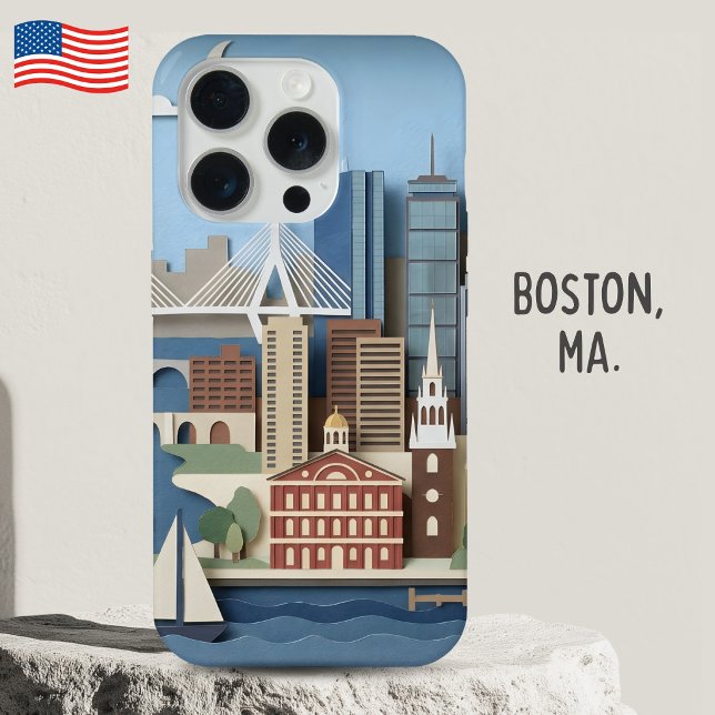 Coque iPhone Boston Massachusetts America Layered Paper Art (Créateur téléchargé)