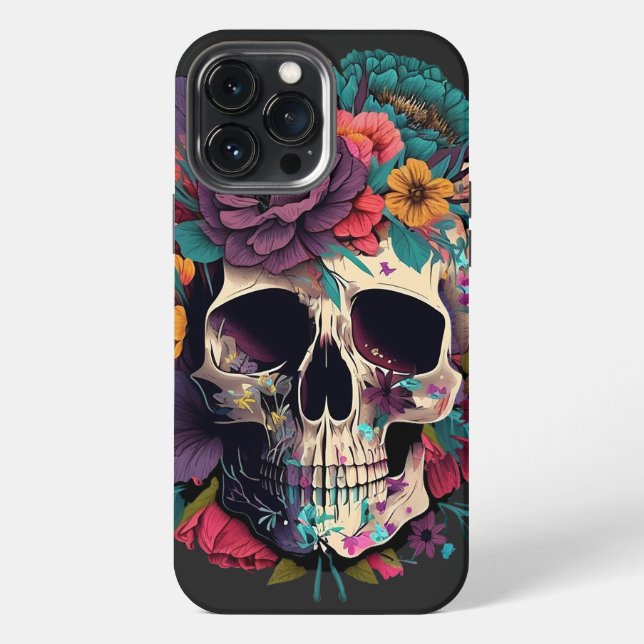 Coque iPhone Botanique de crâne floral et os (Verso)