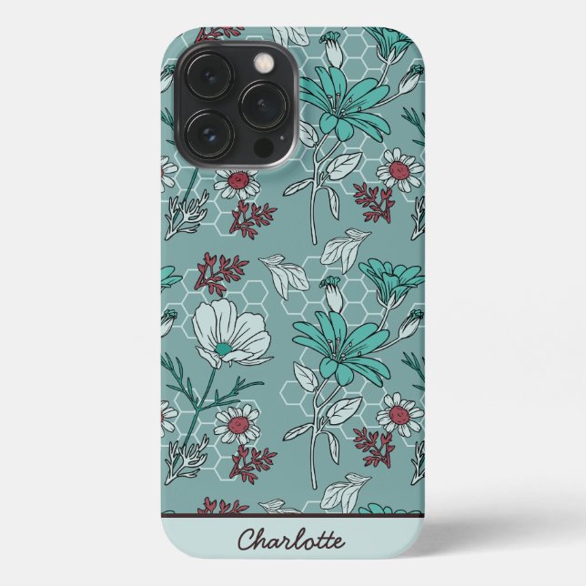 Coque iPhone Botanique fleurs motif floral nom personnalisé (Verso)